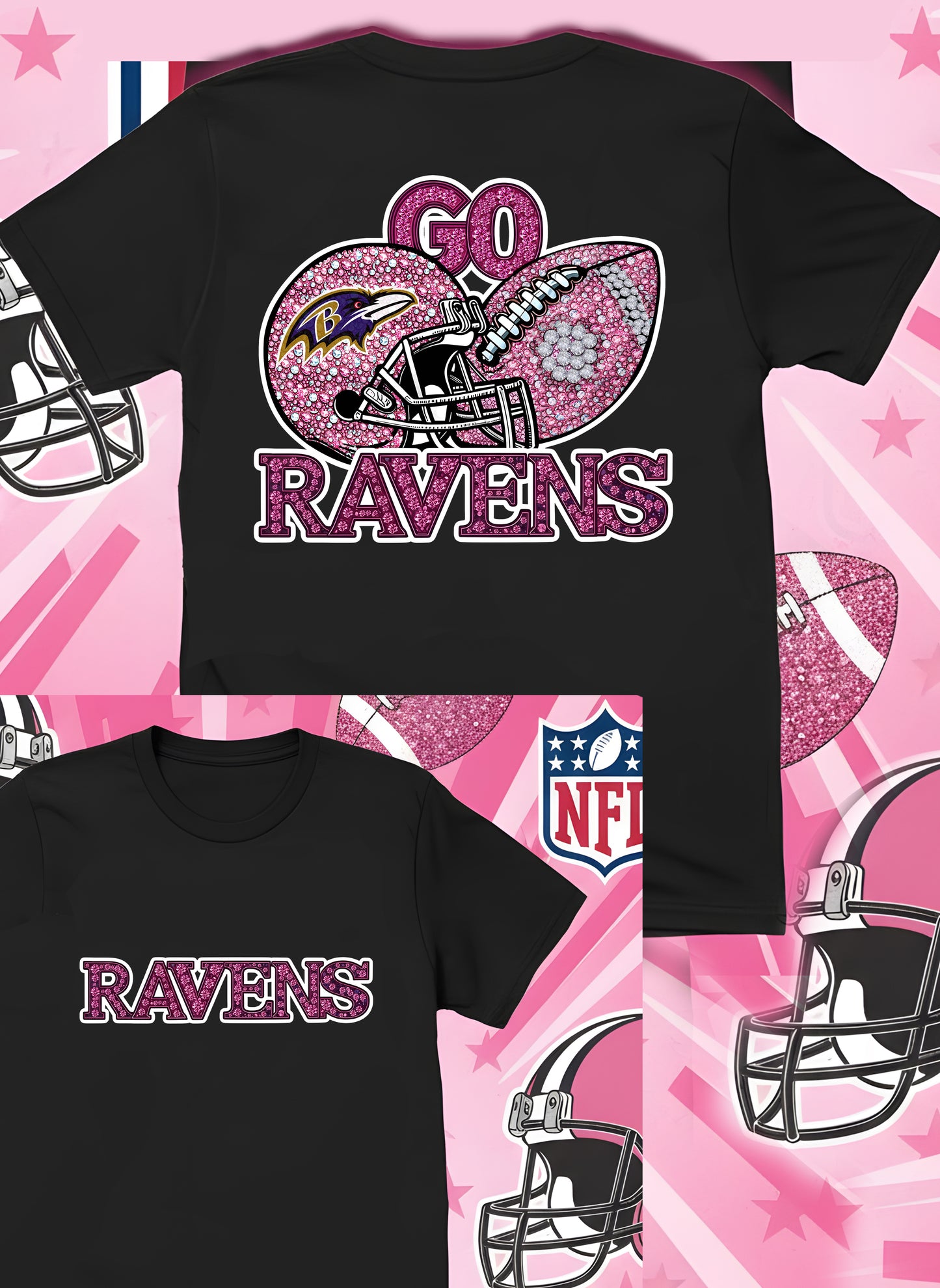 DTF Transfer • Baltimore Football • Pink Out Rhinestones (GO) + Helmet & Football