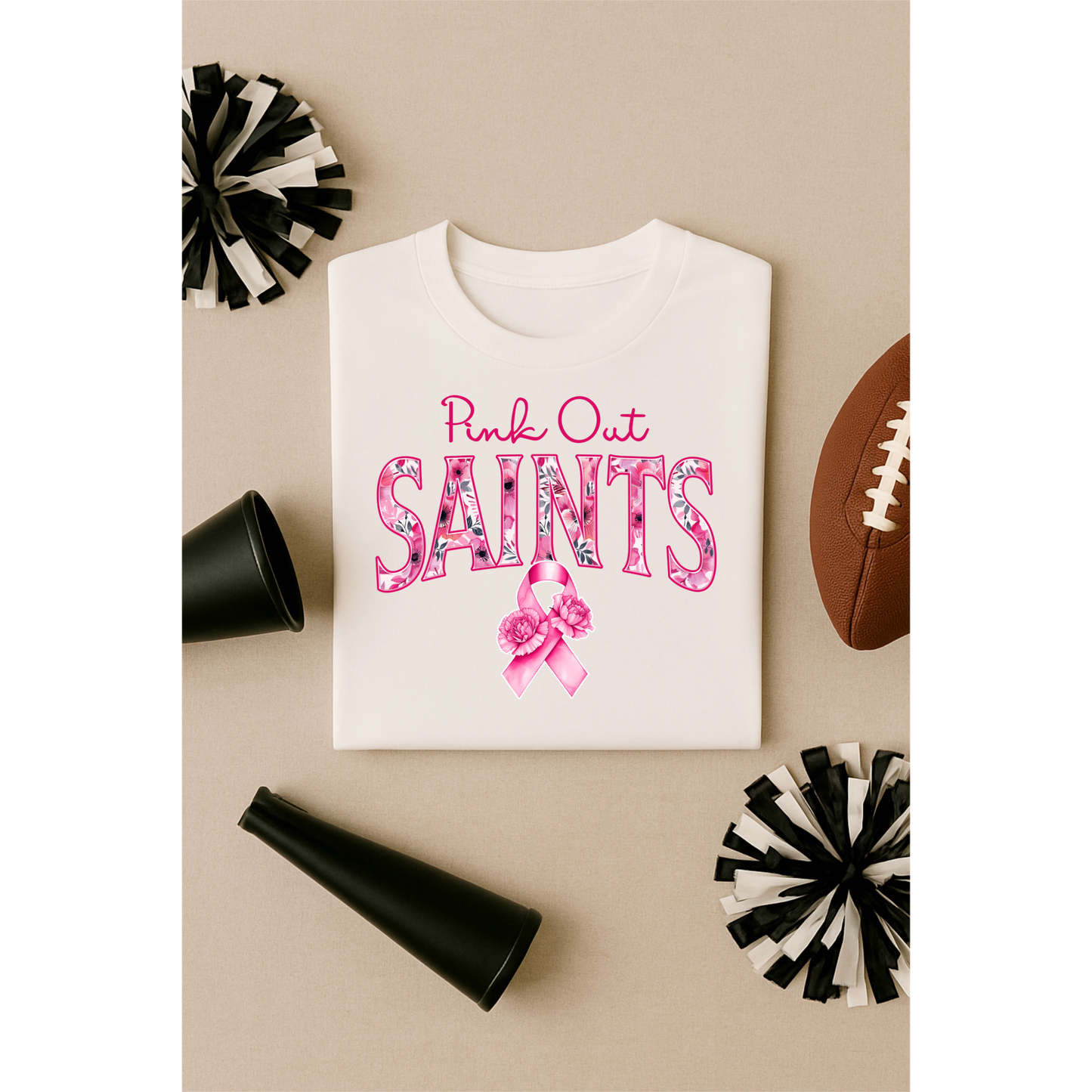 DTF Transfer • New Orleans Football • Pink Out Floral + Ribbon