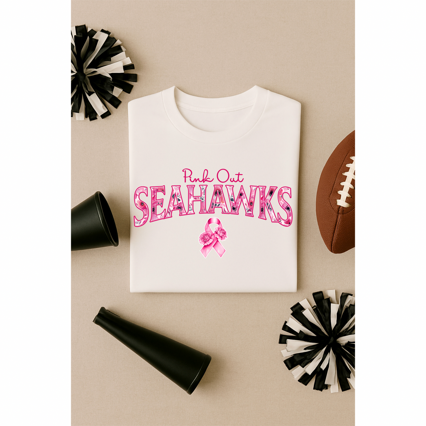 DTF Transfer • Seattle Football • Pink Out Floral + Ribbon