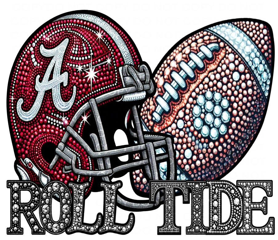 DTF Transfer • Alabama College Football • Rhinestone Letters (GO) + Helmet & Football