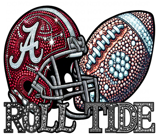 DTF Transfer • Alabama College Football • Rhinestone Letters (GO) + Helmet & Football