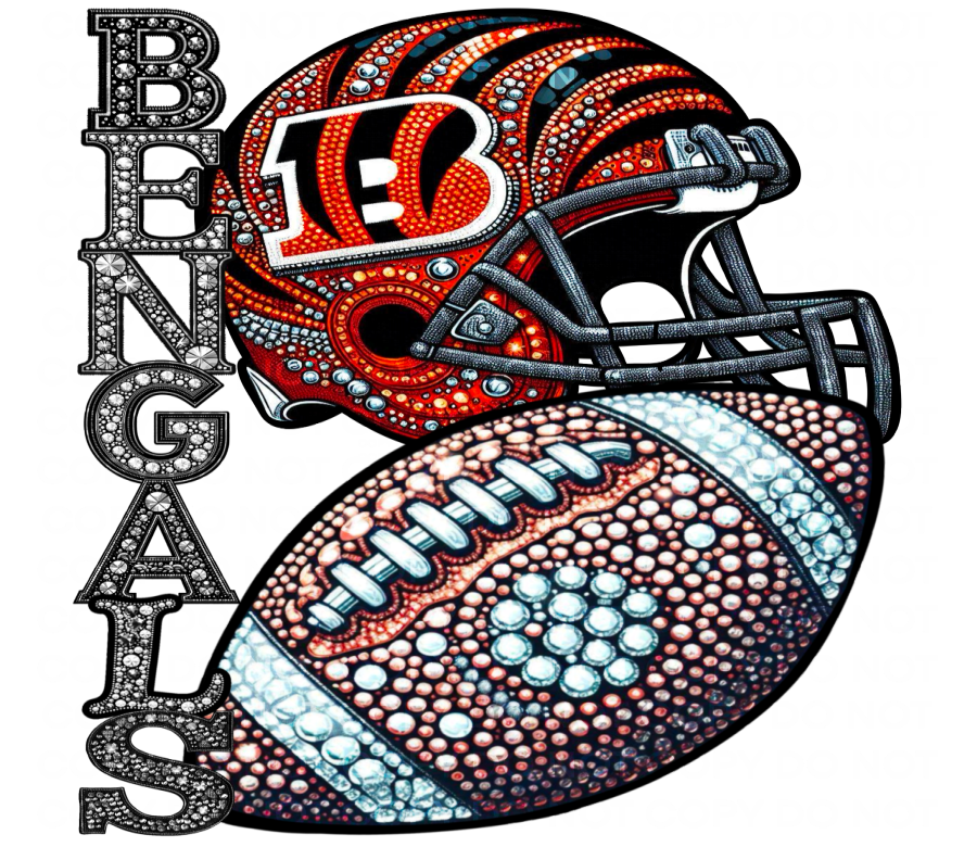 DTF Transfer • Cincinnati Football • Rhinestone Letters (stacked) + Helmet & Football