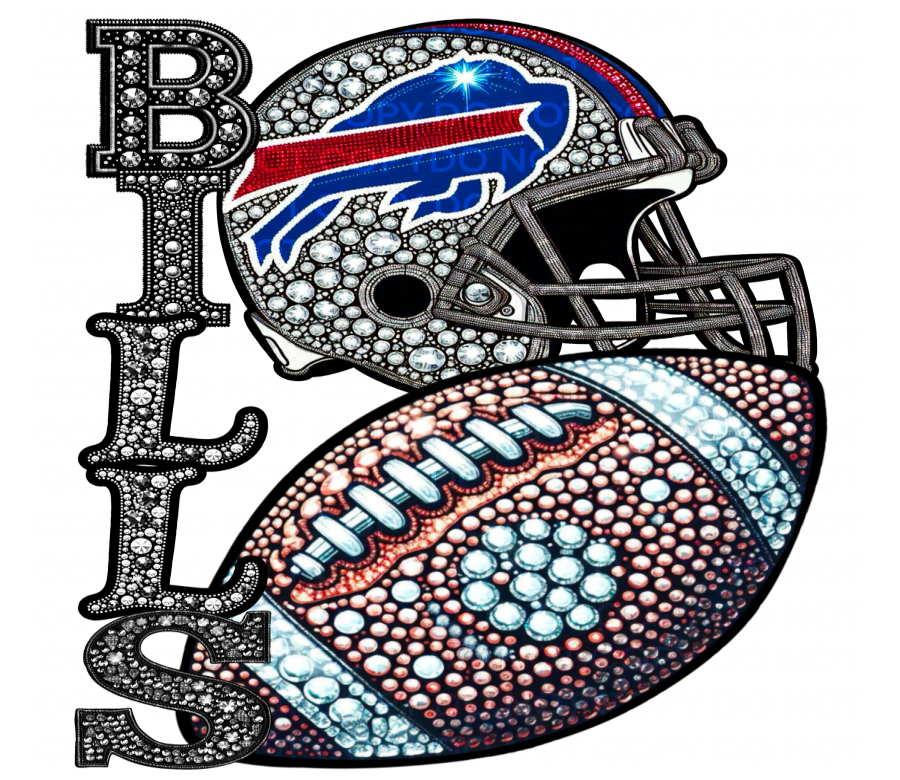 DTF Transfer • Buffalo Football • Rhinestone Letters (stacked) + Helmet & Football