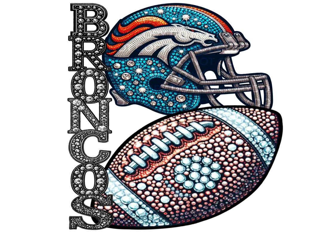 DTF Transfer • Denver Football • Rhinestone Letters (stacked) + Helmet & Football