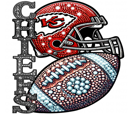 DTF Transfer • Kansas City Football • Rhinestone Letters (stacked) + Helmet & Football