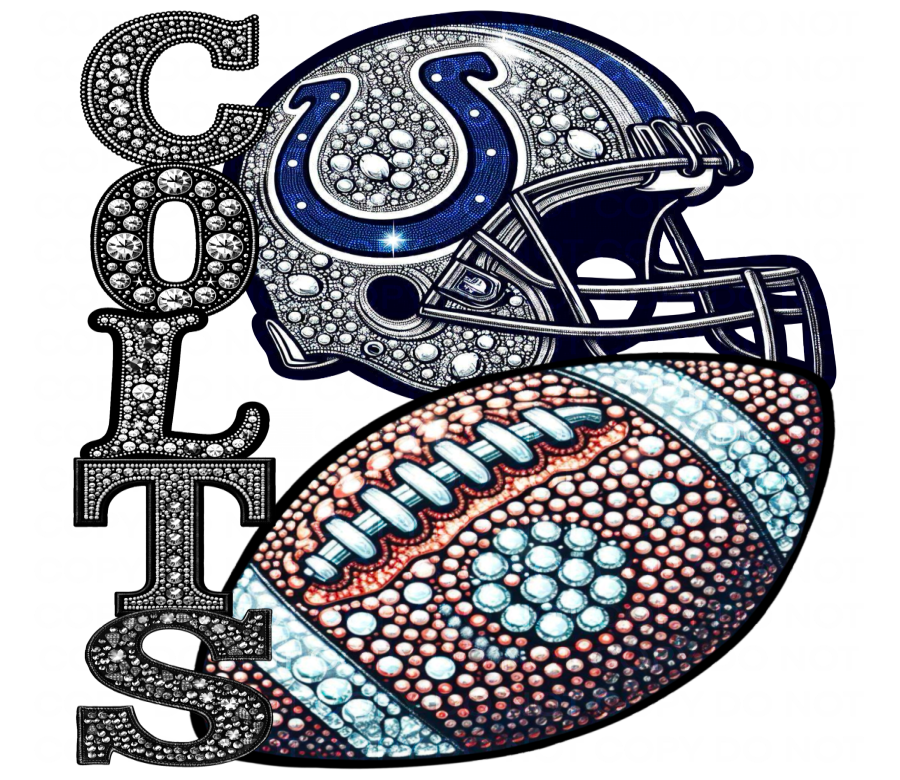 DTF Transfer • Indianapolis Football • Rhinestone Letters (stacked) + Helmet & Football