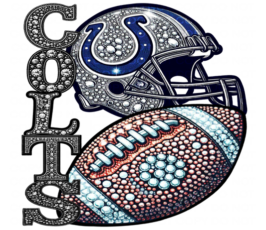 DTF Transfer • Indianapolis Football • Rhinestone Letters (stacked) + Helmet & Football