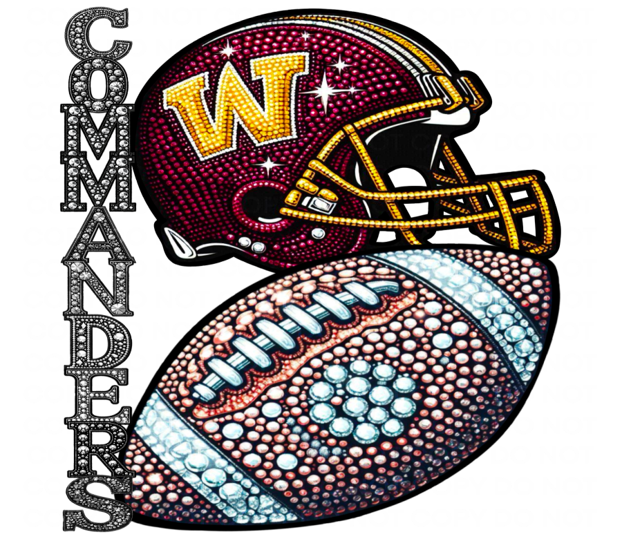DTF Transfer • Washington Football • Rhinestone Letters (stacked) + Helmet & Football