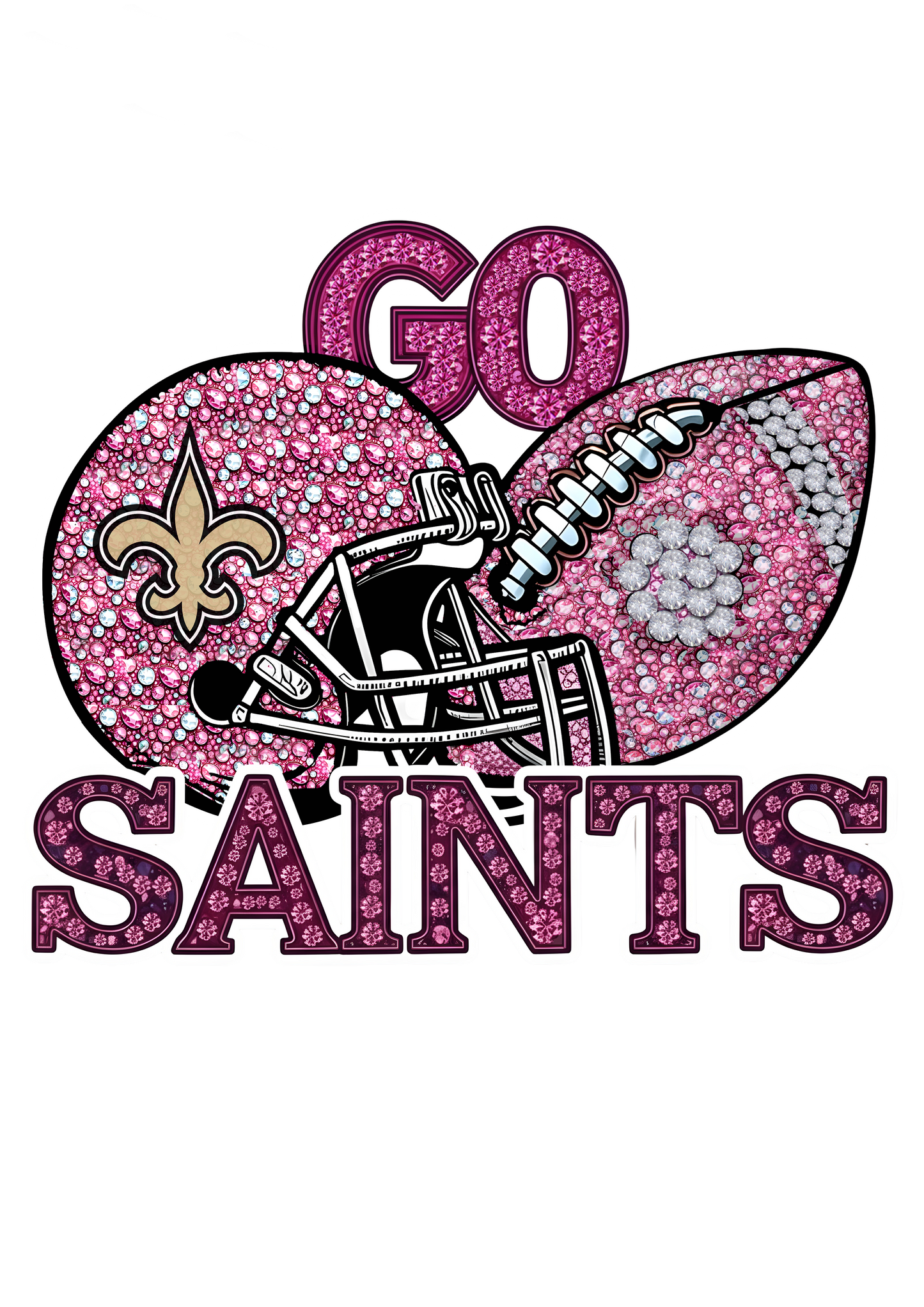 DTF Transfer • New Orleans Football • Pink Out Rhinestones (GO) + Helmet & Football
