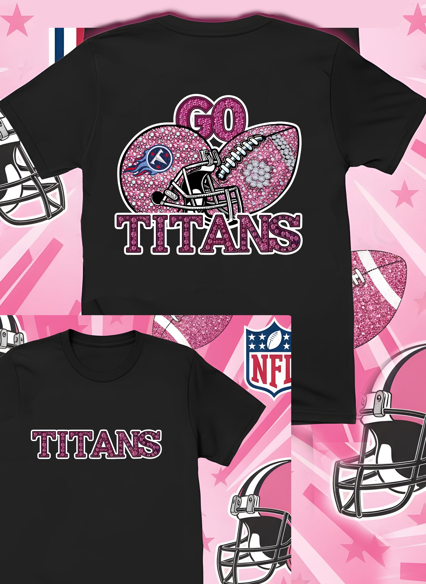 DTF Transfer • Tennessee Football • Pink Out Rhinestones (GO) + Helmet & Football
