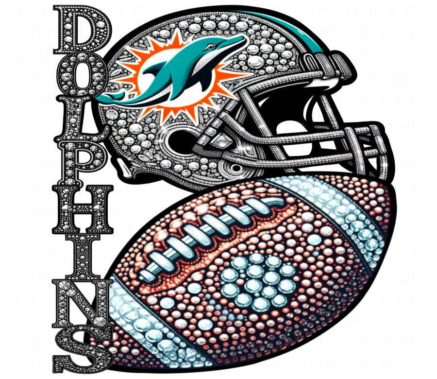 DTF Transfer • Miami Football • Rhinestone Letters (stacked) + Helmet & Football