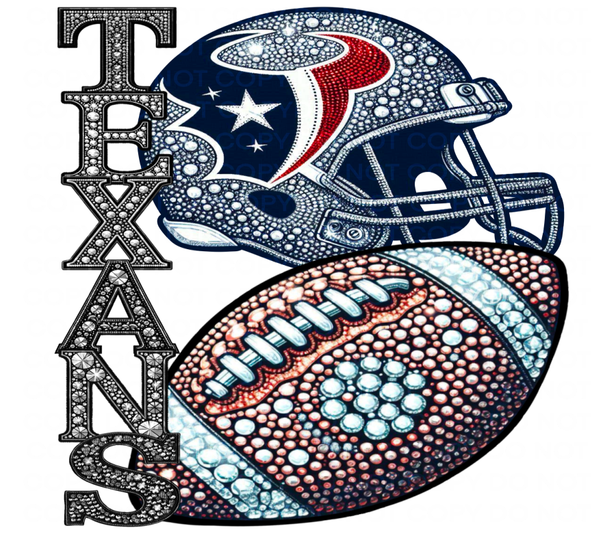 DTF Transfer • Houston Football • Rhinestone Letters (stacked) + Helmet & Football