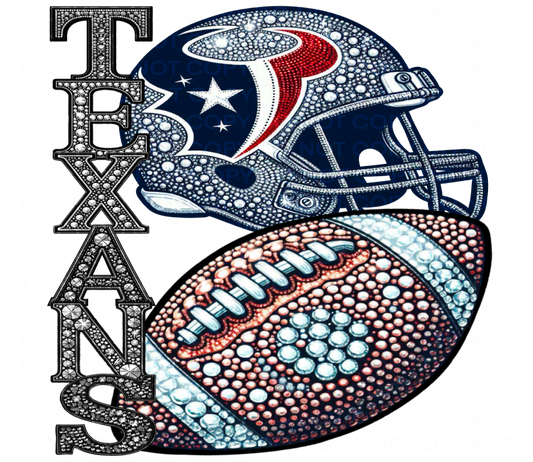 DTF Transfer • Houston Football • Rhinestone Letters (stacked) + Helmet & Football