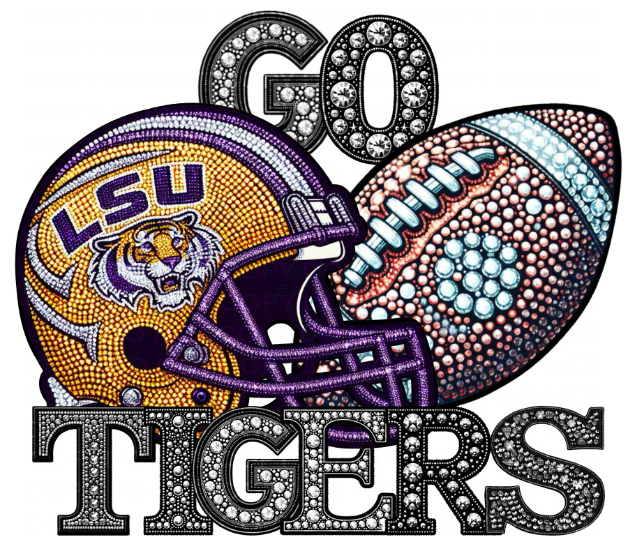 DTF Transfer • Louisiana State College Football • Rhinestone Letters (GO) + Helmet & Football
