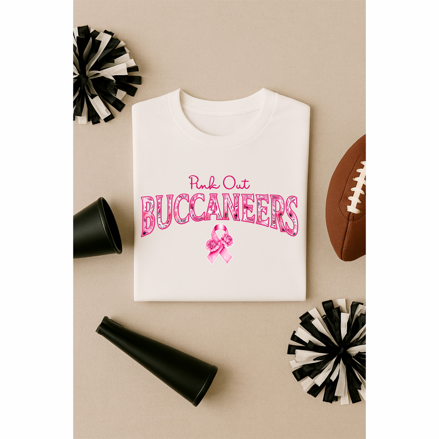 DTF Transfer • Tampa Bay Football • Pink Out Floral + Ribbon