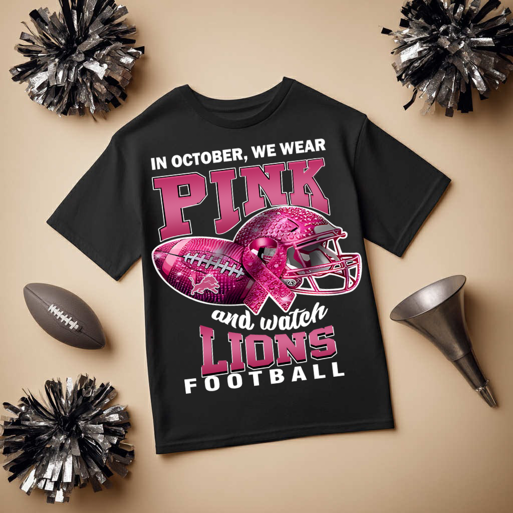 DTF Transfer • Detroit Football • October Pink Out Rhinestone + Helmet & Football