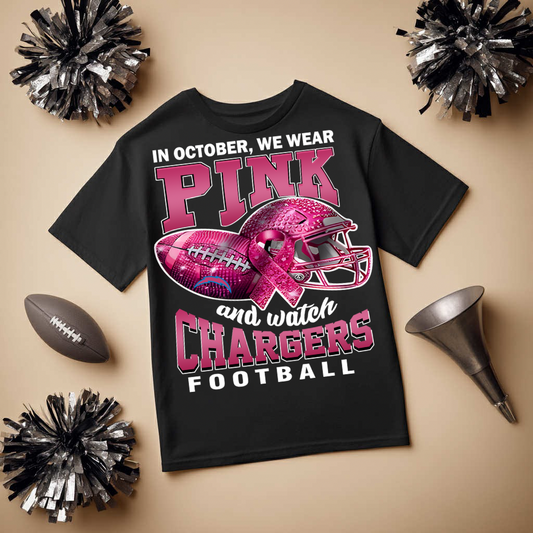 DTF Transfer • Chargers Football • October Pink Out Rhinestone + Helmet & Football