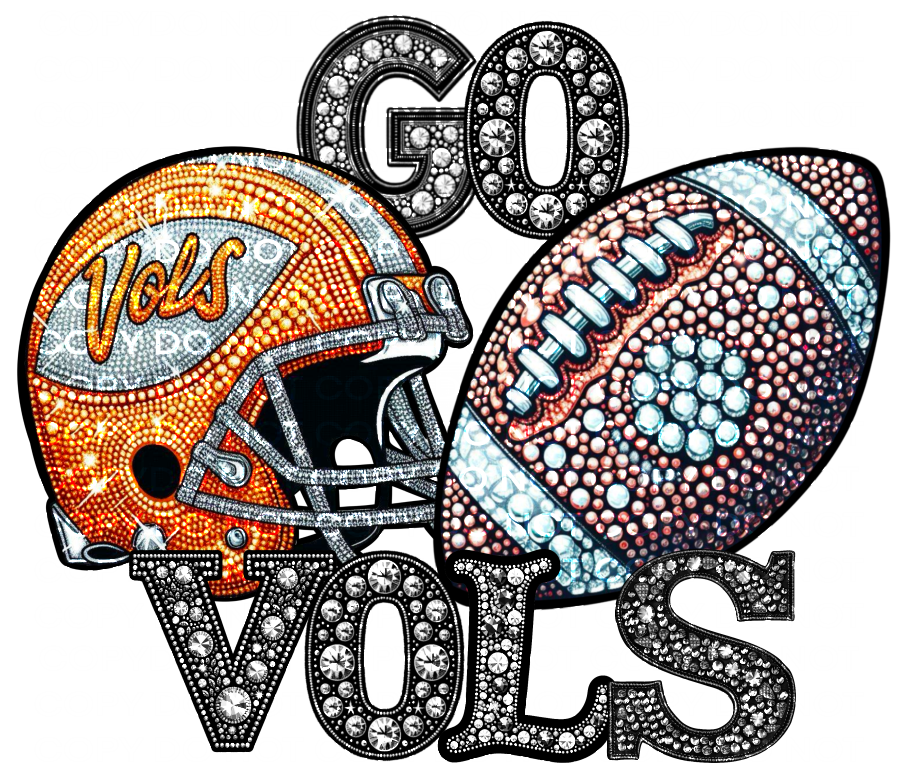 DTF Transfer • Tennessee College Football • Rhinestone Letters (GO) + Helmet & Football