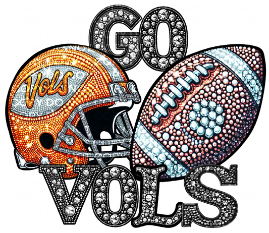 DTF Transfer • Tennessee College Football • Rhinestone Letters (GO) + Helmet & Football